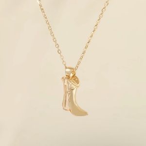 New Western Texas Cowgirl Boot Pendant Necklace